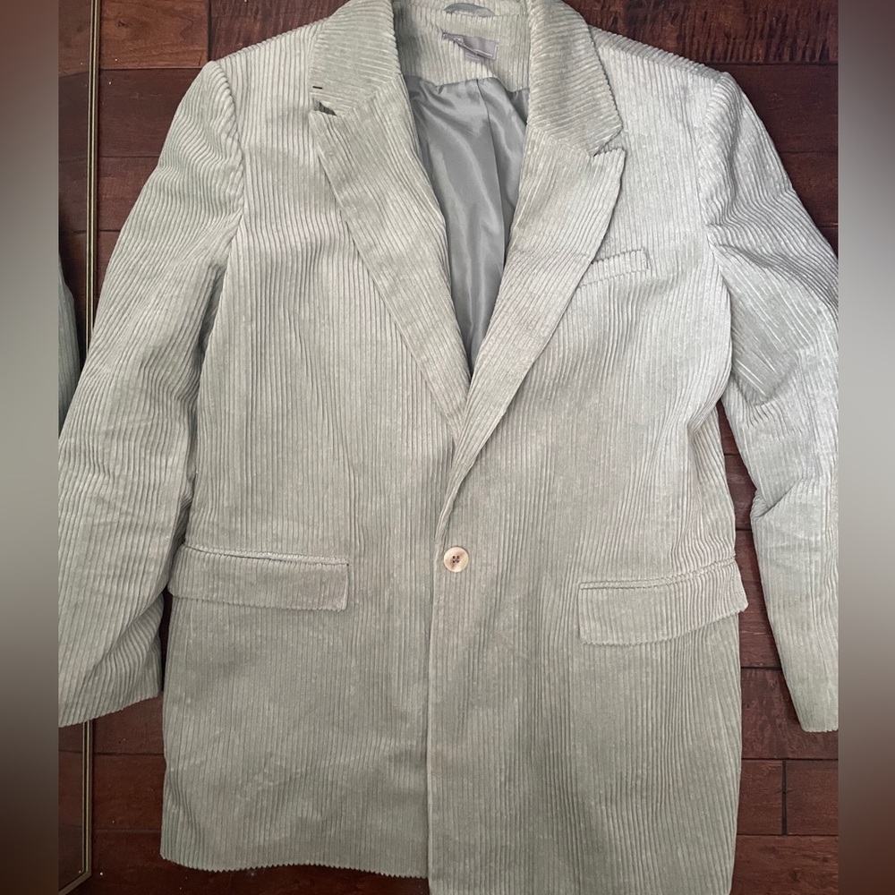 ASOS DESIGN Sage Green Corduroy Tailored Suit Jacket - SIZE 10